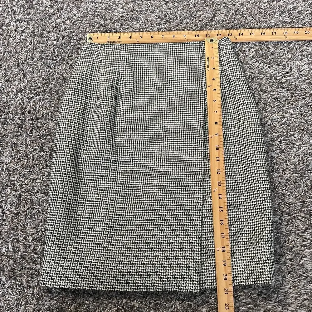 Vintage Talbots Pencil Skirt Size 6 Petite Black Gold Houndstooth Academia 90s